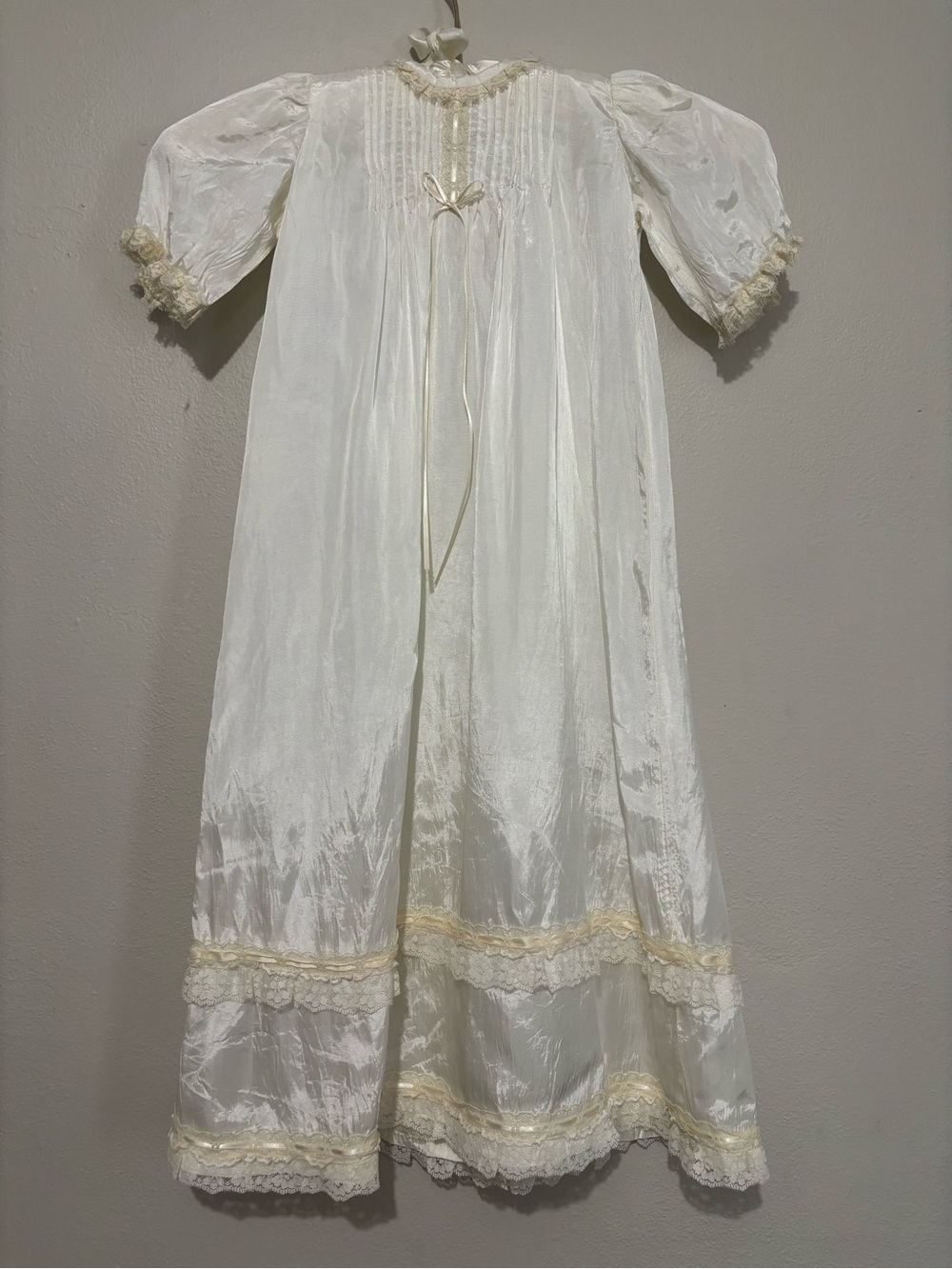 Vintage Handmade Ivory Christening Gown Lace Trim Size 6/9M Edwardian Victorian